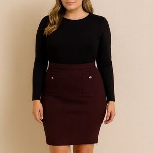 Knitted red wine pencil skirt